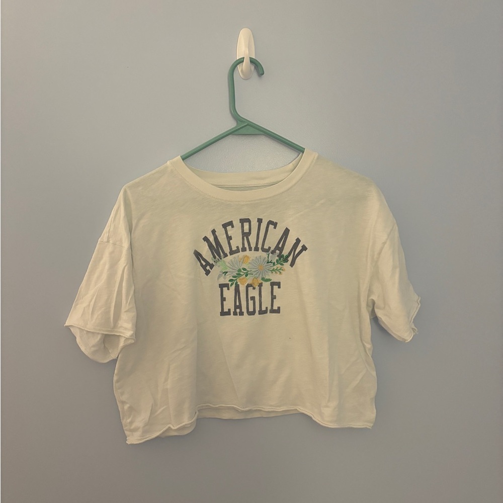 Small American Eagle Crop Top Embroidery Flowers, Cute with Jeans, Layered, etc.
